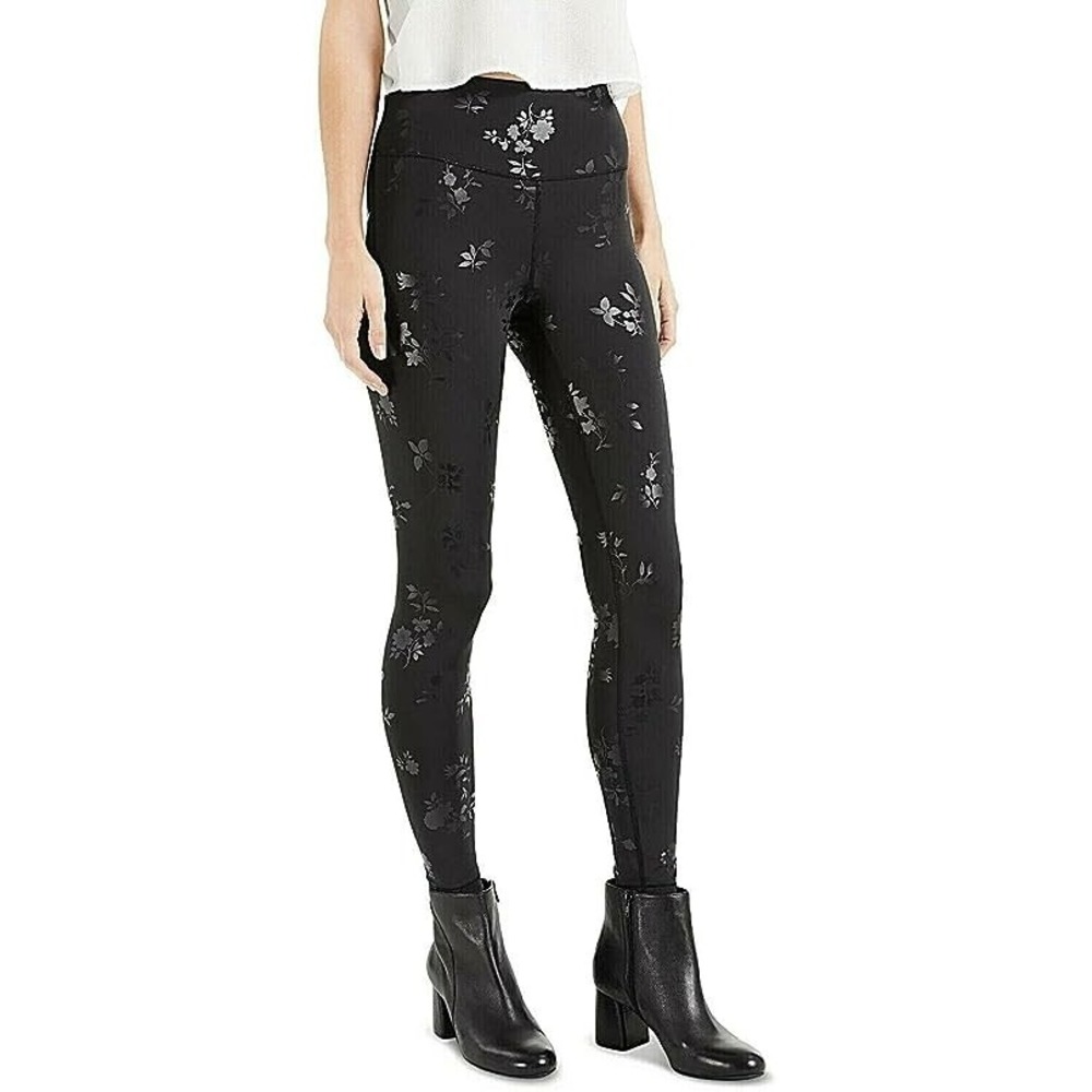 INC International Concepts Floral Embossed Compression Leggings Floral Black (S)